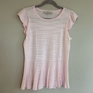NWOT LOFT Size Medium Cap Sleeve Pastel PINK PEPLUM TOP w. Stripe Effect